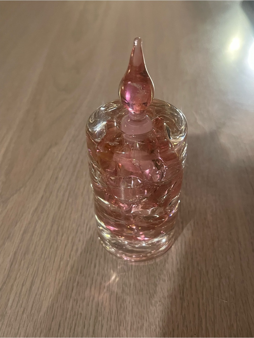 Vintage Pink Swirl Hand blown Perfume Bottle with Stopper 1993 signed M.Bloom